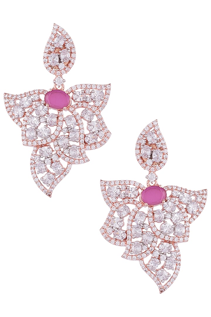 Rose gold plated faux diamond and ruby leaf earrings available only at Pernia's Pop Up Shop.