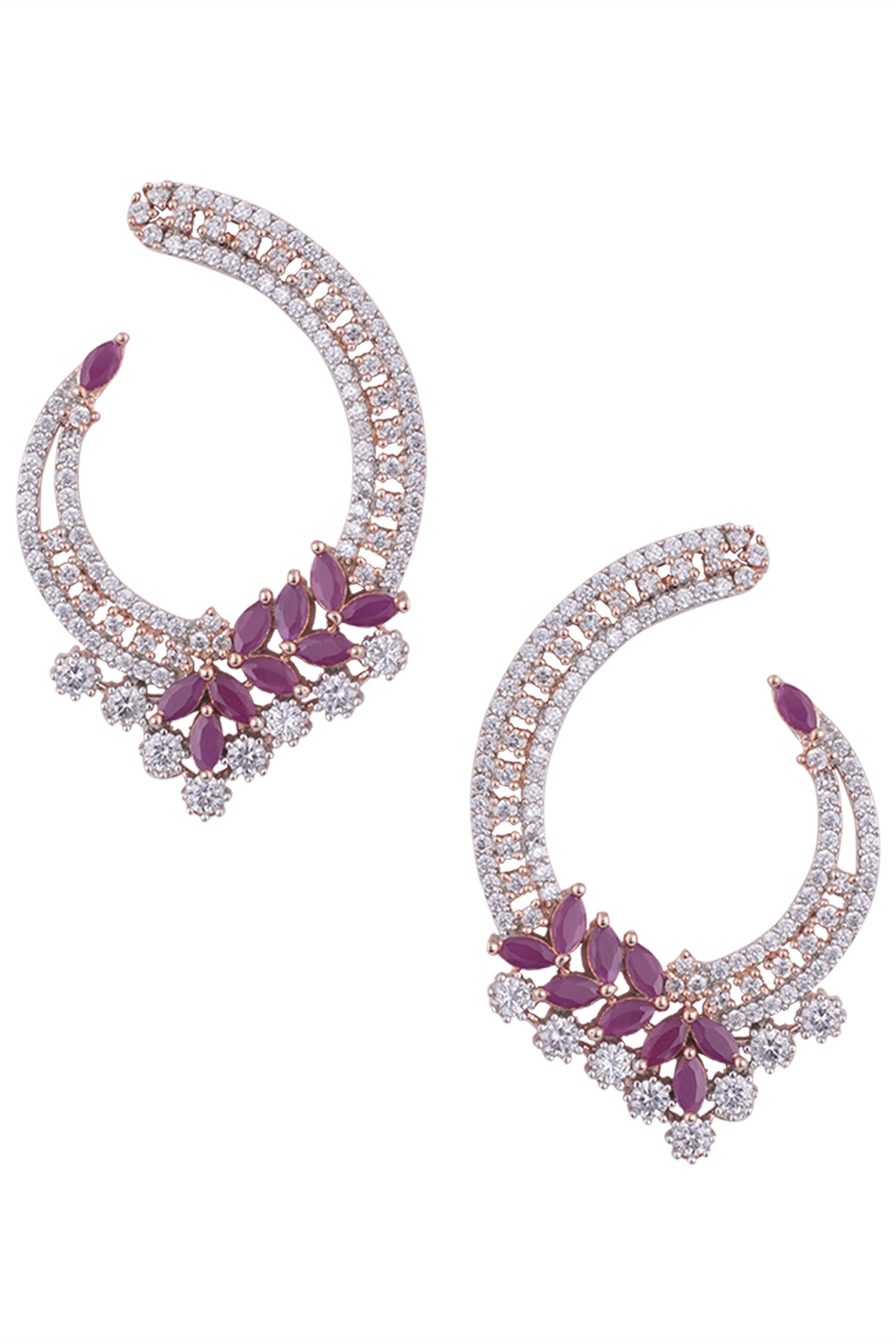 Rose Gold Plated Faux Ruby and Diamond Dangler Earrings by Aster