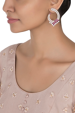 Rose Gold Plated Faux Ruby and Diamond Dangler Earrings by Aster