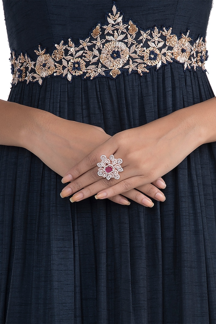 Rose Gold Plated Faux Ruby and Diamond Ring by Aster