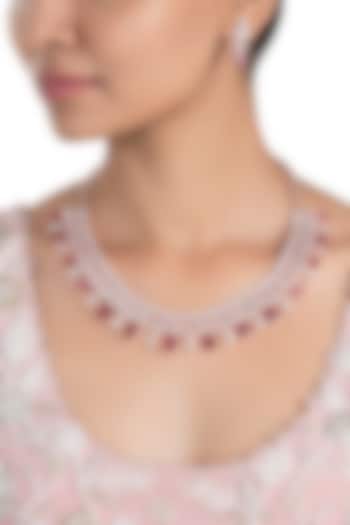 Rose Gold Plated Faux Ruby and Diamond Necklace Set by Aster