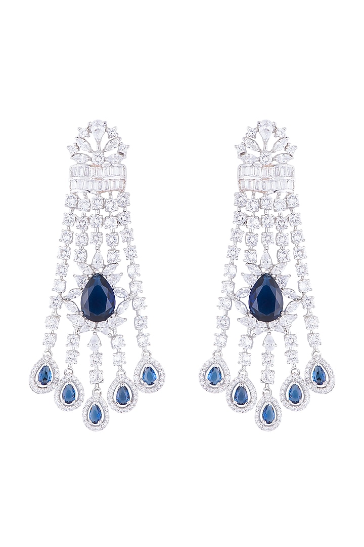 Silver plated diamond and sapphire dangler earrings by Aster at Pernia's Pop Up Shop