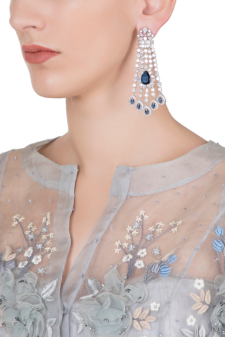 Silver plated diamond and sapphire dangler earrings by Aster