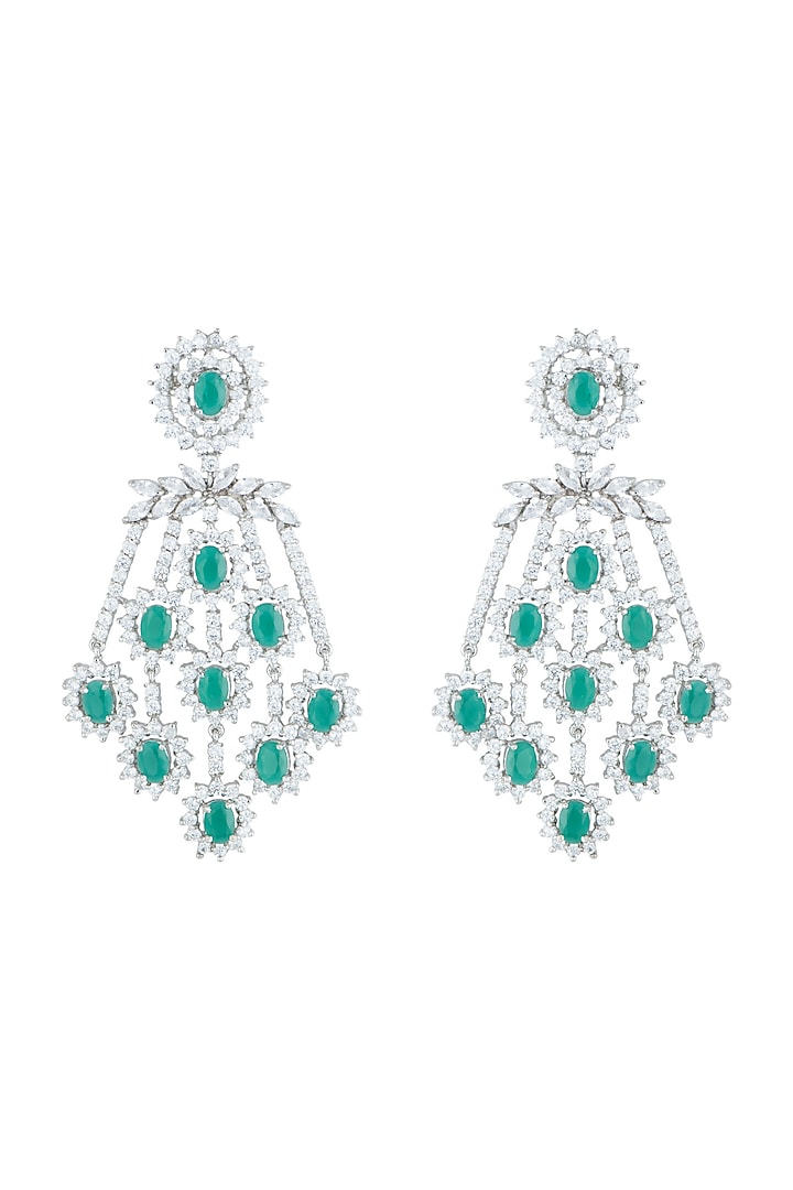 Silver plated diamond and emerald dangler earrings by Aster at Pernia's Pop Up Shop