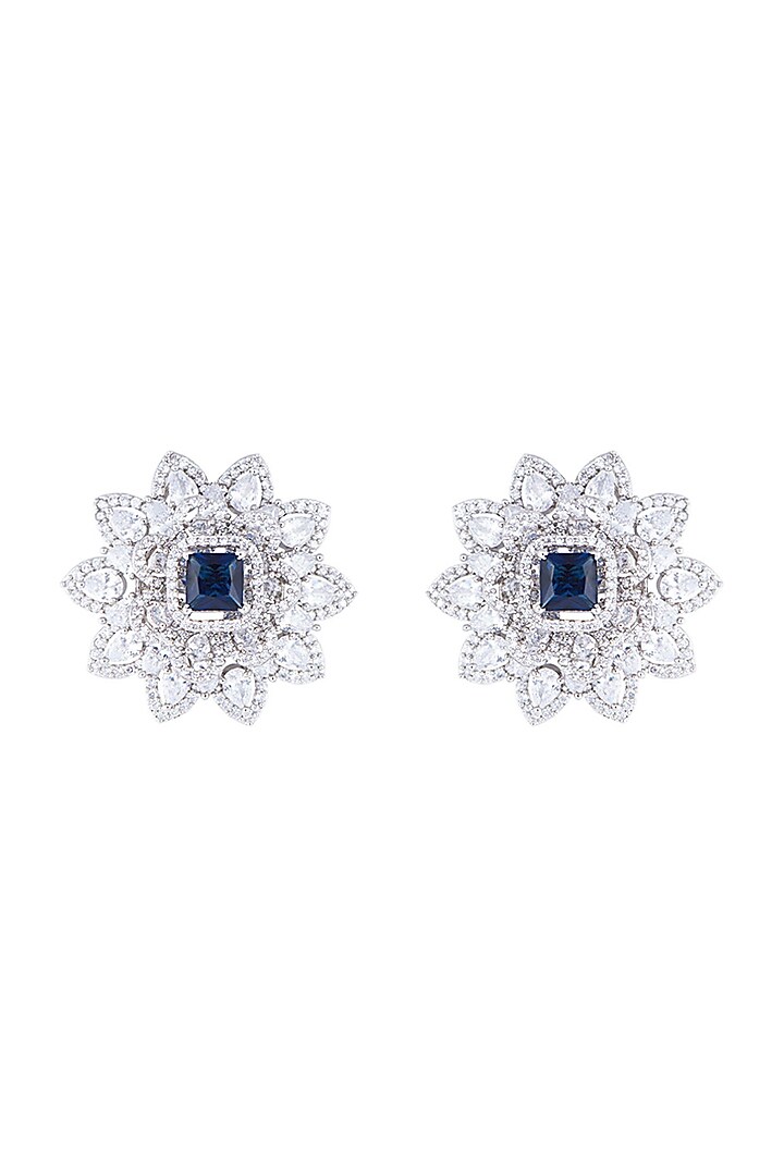Silver plated diamond and sapphire stud earrings by Aster at Pernia's Pop Up Shop