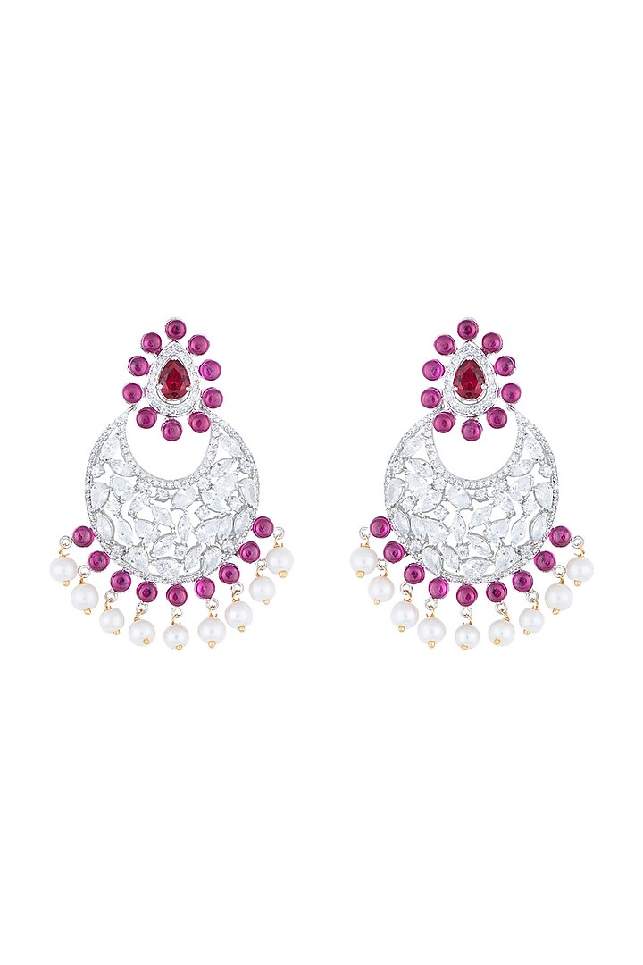 Silver plated diamond and ruby chandbali earrings by Aster at Pernia's Pop Up Shop
