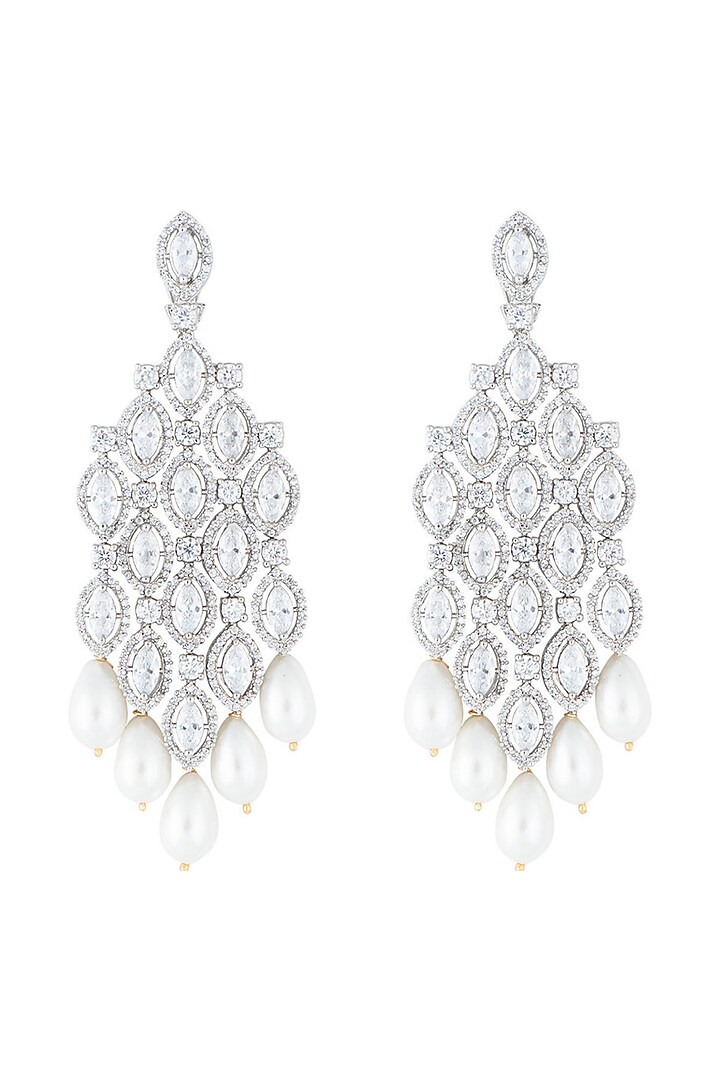 Silver plated diamond long earrings by Aster at Pernia's Pop Up Shop