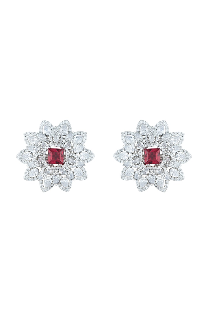 Silver plated diamond and ruby stud earrings by Aster at Pernia's Pop Up Shop