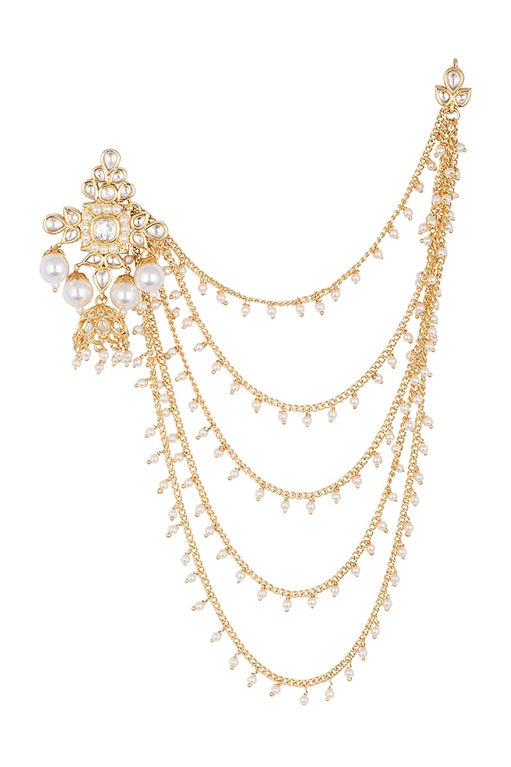 Gold plated faux kundan suspender earrings by Aster at Pernia's Pop Up Shop
