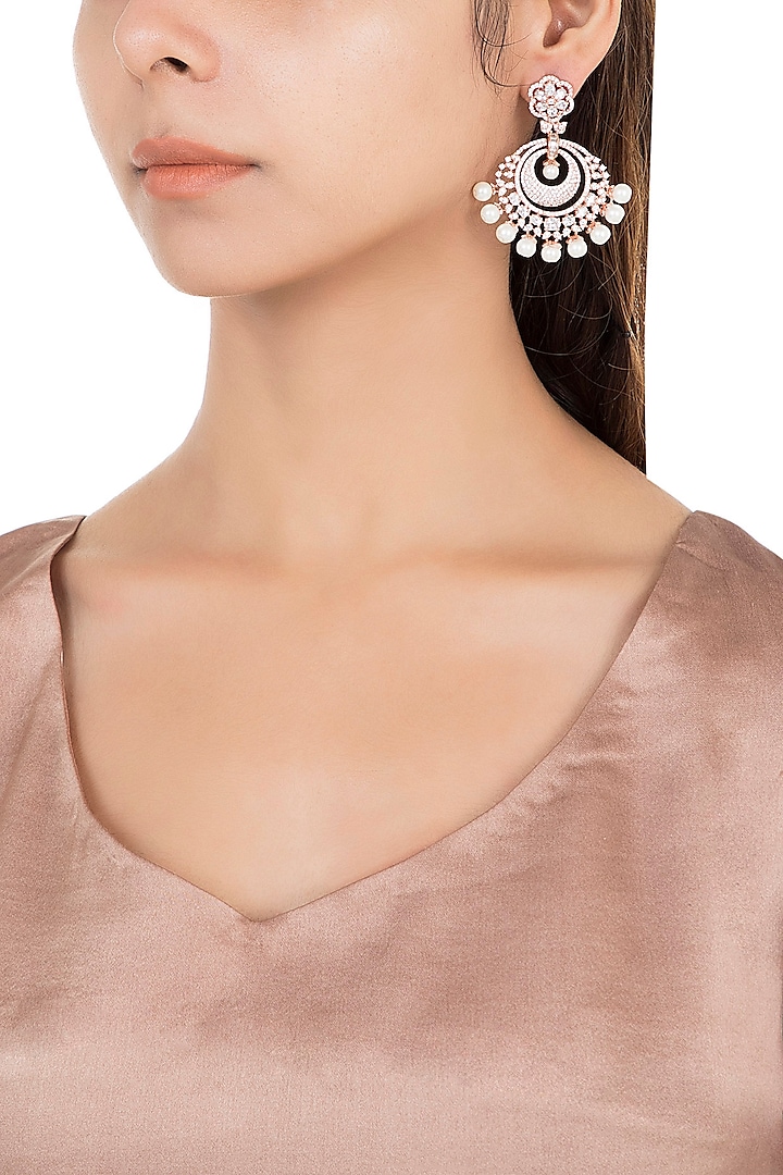 Silver plated faux diamond chandbali earrings by Aster