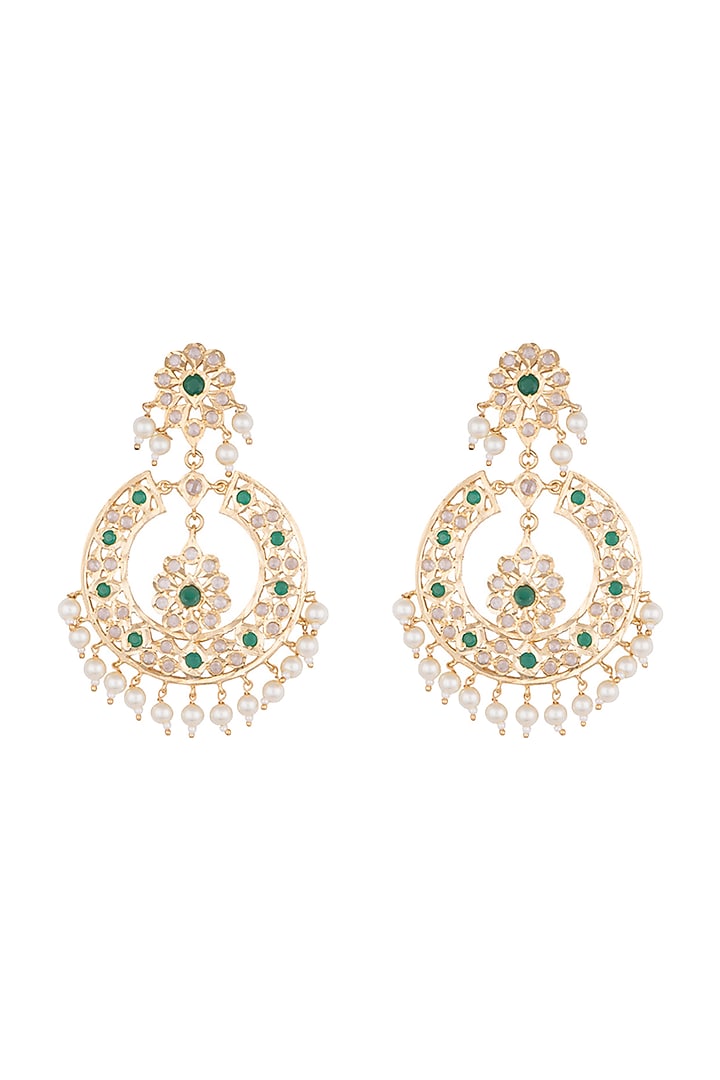 Gold plated faux kundan chandbali earrings by Aster at Pernia's Pop Up Shop