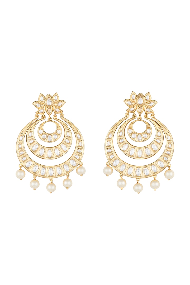 Gold Finish Kundan Chandbali Earrings by Aster at Pernia's Pop Up Shop
