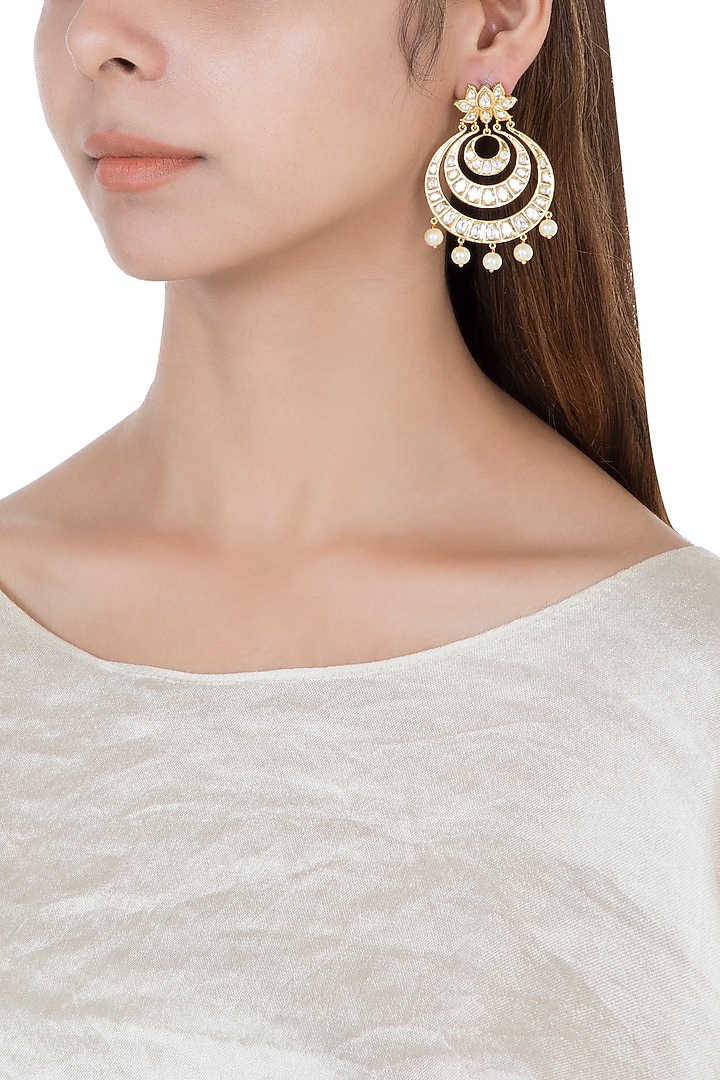 Gold Finish Kundan Chandbali Earrings by Aster at Pernia's Pop Up Shop