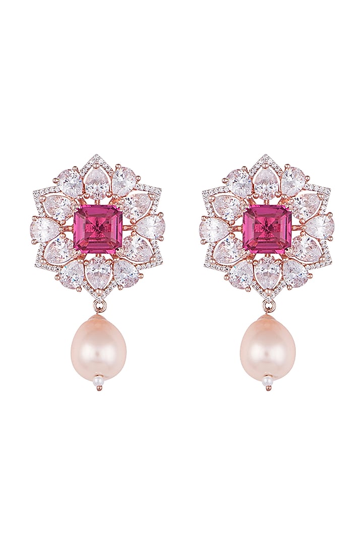 Silver plated faux diamond and ruby floral earrings by Aster at Pernia's Pop Up Shop