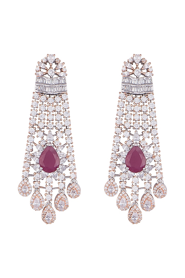 Silver plated faux diamond and ruby dangler earrings by Aster at Pernia's Pop Up Shop