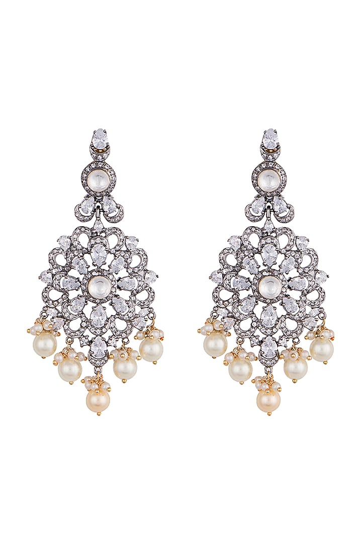 Black rhodium plated faux diamond earrings by Aster at Pernia's Pop Up Shop