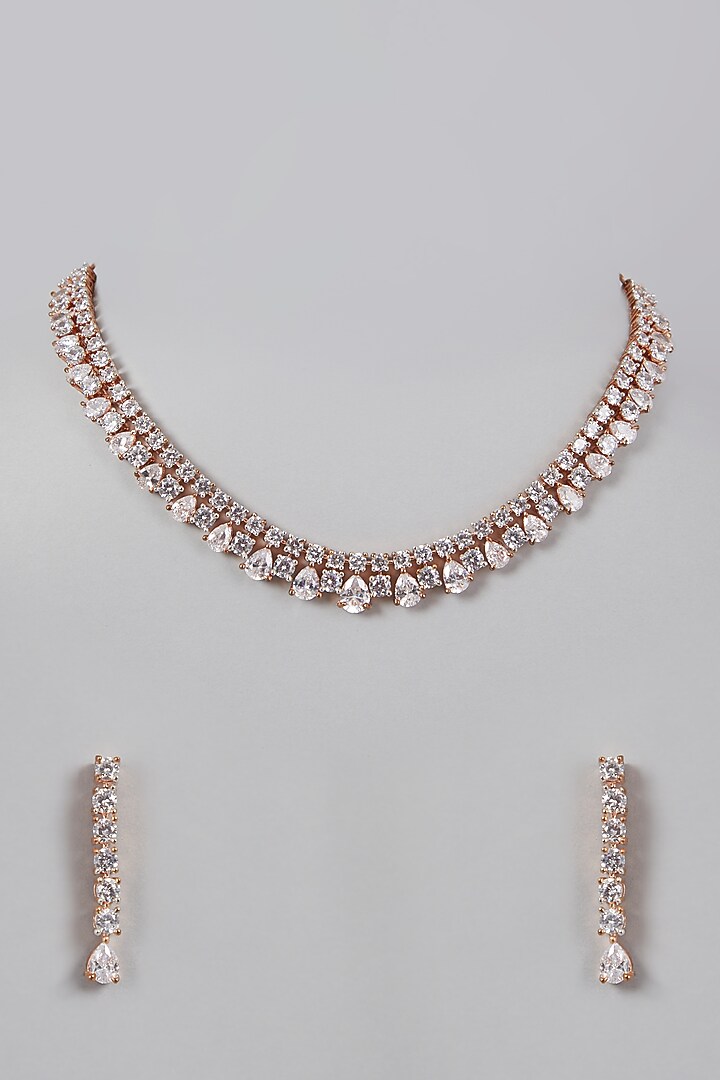 Rose Gold Finish Faux Diamond Necklace Set by Aster at Pernia's Pop Up Shop