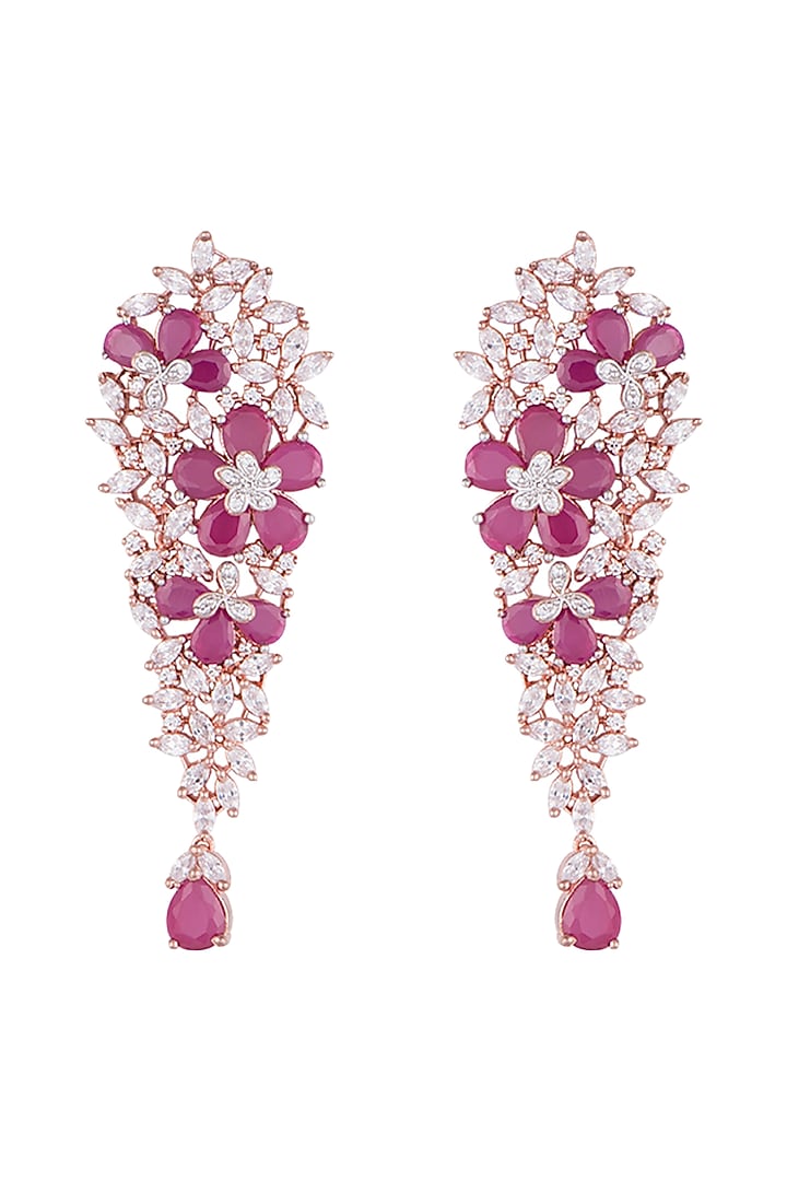 Silver plated faux diamond and ruby floral dangler earrings by Aster at Pernia's Pop Up Shop
