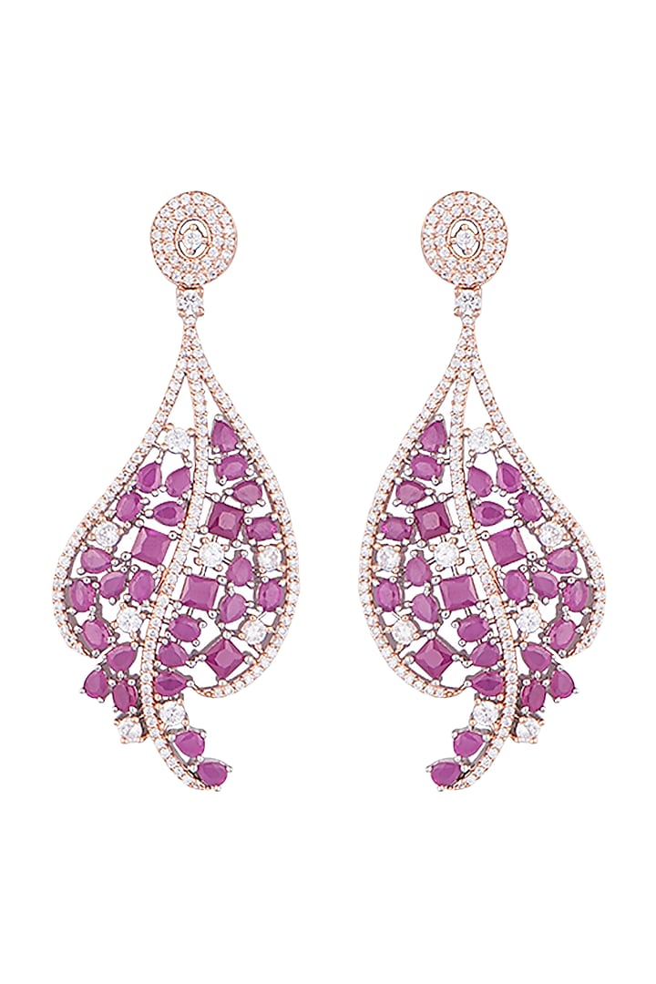 Silver plated faux diamond and ruby leaf earrings by Aster at Pernia's Pop Up Shop