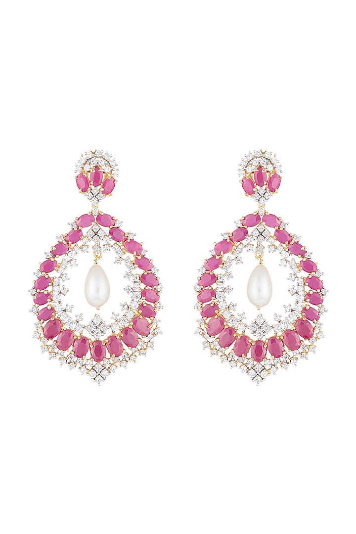 Silver plated diamond and ruby dangler earrings by Aster at Pernia's Pop Up Shop
