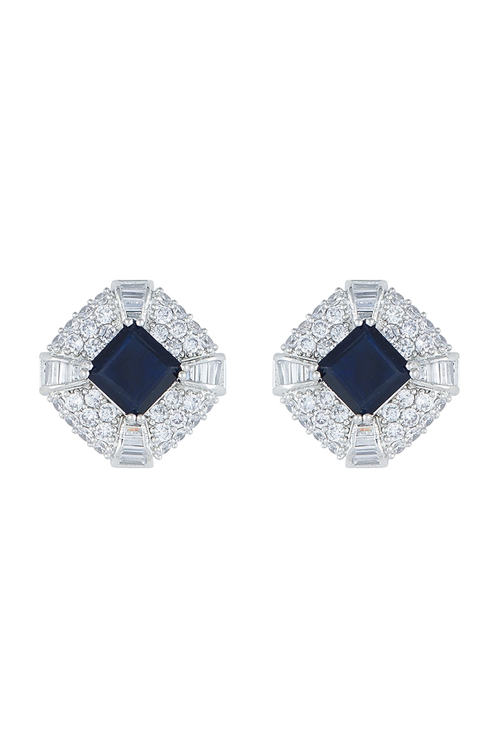 White Rhodium Plated Heirloom Blue Earrings by Aster at Pernia's Pop Up Shop