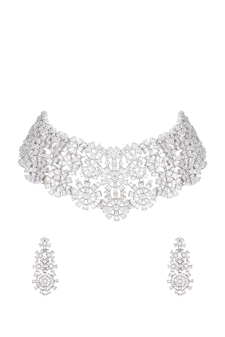Silver plated faux diamond choker necklace set by Aster at Pernia's Pop Up Shop