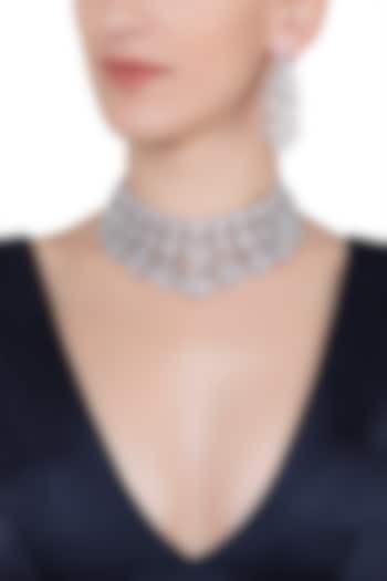 Silver plated faux diamond choker necklace set by Aster at Pernia's Pop Up Shop
