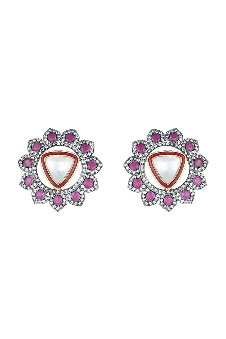 Black Rhodium Plated Faux Polki Sone Earrings by Aster at Pernia's Pop Up Shop