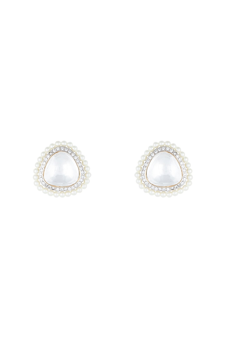Yellow Rhodium Plated Faux Polki Stud Earrings by Aster at Pernia's Pop Up Shop