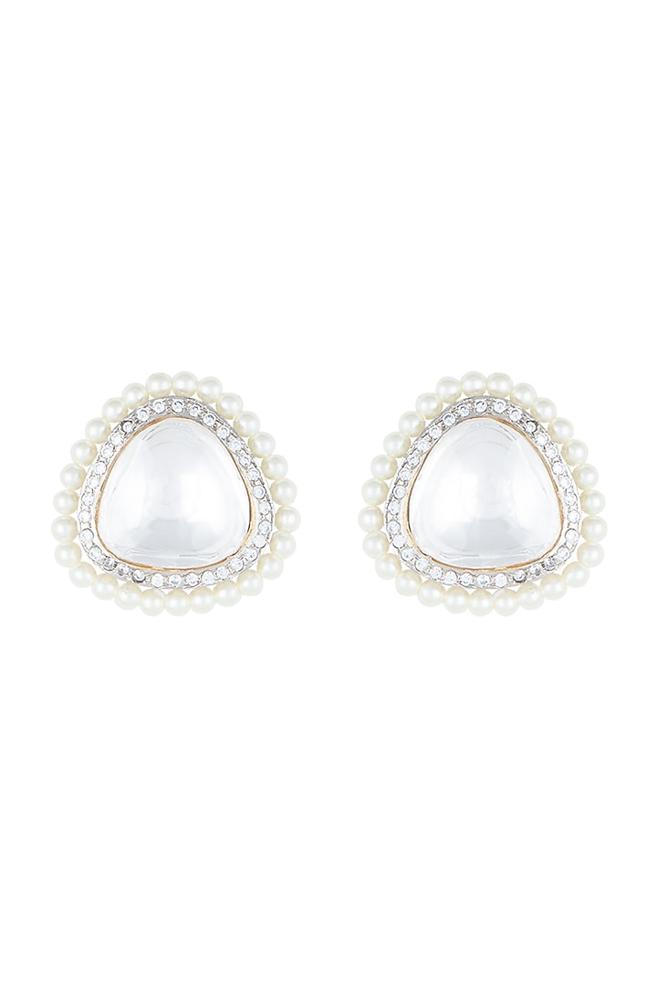 Yellow Rhodium Plated Faux Polki Stud Earrings by Aster at Pernia's Pop Up Shop