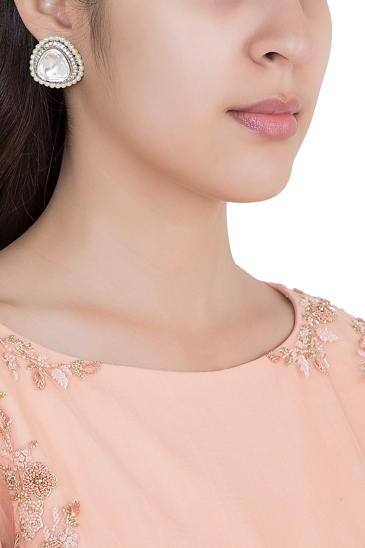 Yellow Rhodium Plated Faux Polki Stud Earrings by Aster at Pernia's Pop Up Shop