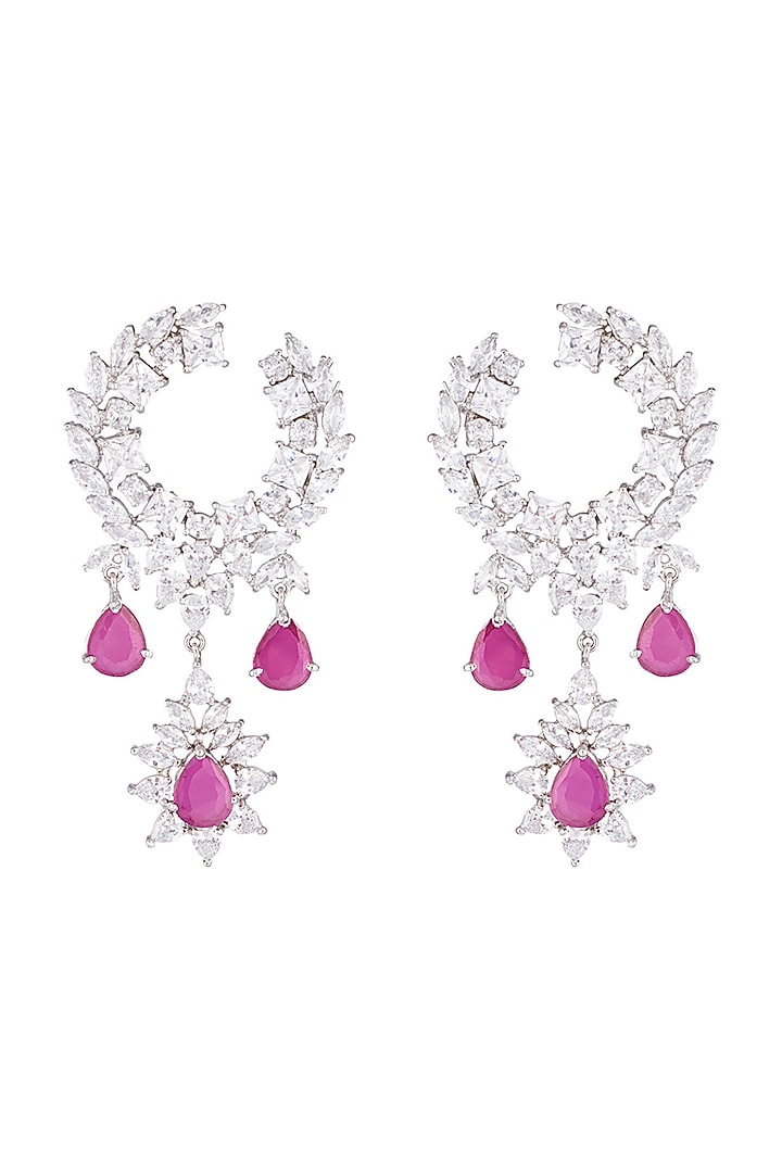 Silver plated diamond and ruby drop earrings by Aster at Pernia's Pop Up Shop