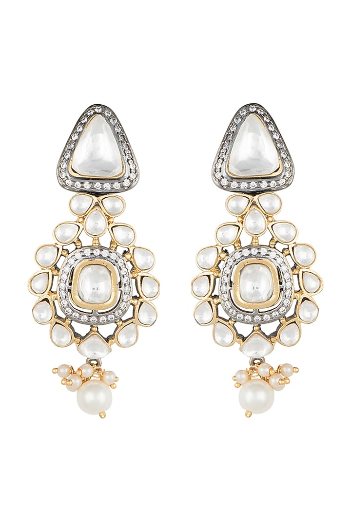 Yellow Rhodium Plated Faux Polki Dangler Earrings by Aster at Pernia's Pop Up Shop