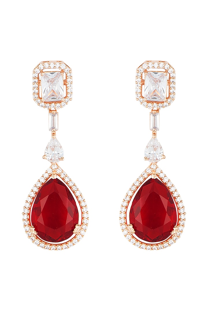 Rose Gold Rhodium Plated Faux Diamond and Ruby Earrings by Aster at Pernia's Pop Up Shop