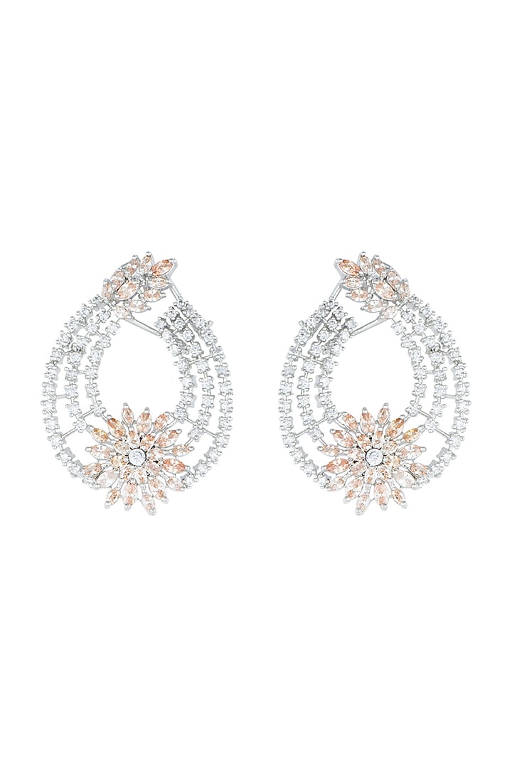 White Rhodium Plated Faux Diamond Earrings by Aster at Pernia's Pop Up Shop