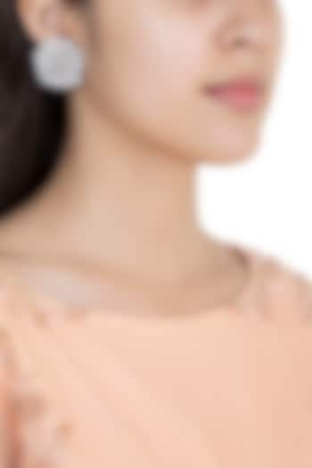 White Rhodium Plated Faux Diamond Stud Earrings by Aster at Pernia's Pop Up Shop