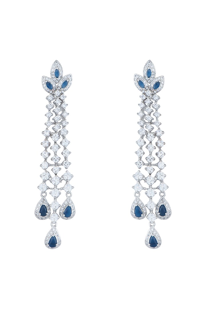 White Rhodium Plated Faux Diamond & Sapphire Earrings by Aster at Pernia's Pop Up Shop