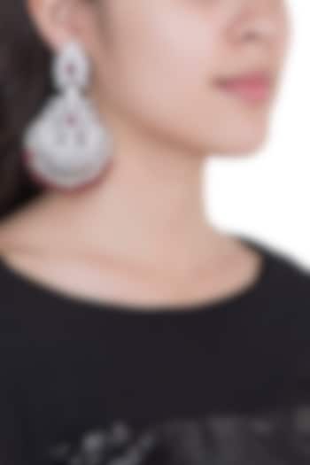 White Rhodium Plated Faux Diamond & Ruby Traditional Earrings by Aster at Pernia's Pop Up Shop