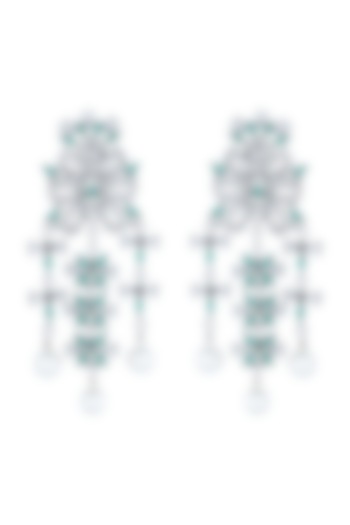 Black Rhodium Plated Faux Diamond & Emerald Earrings by Aster