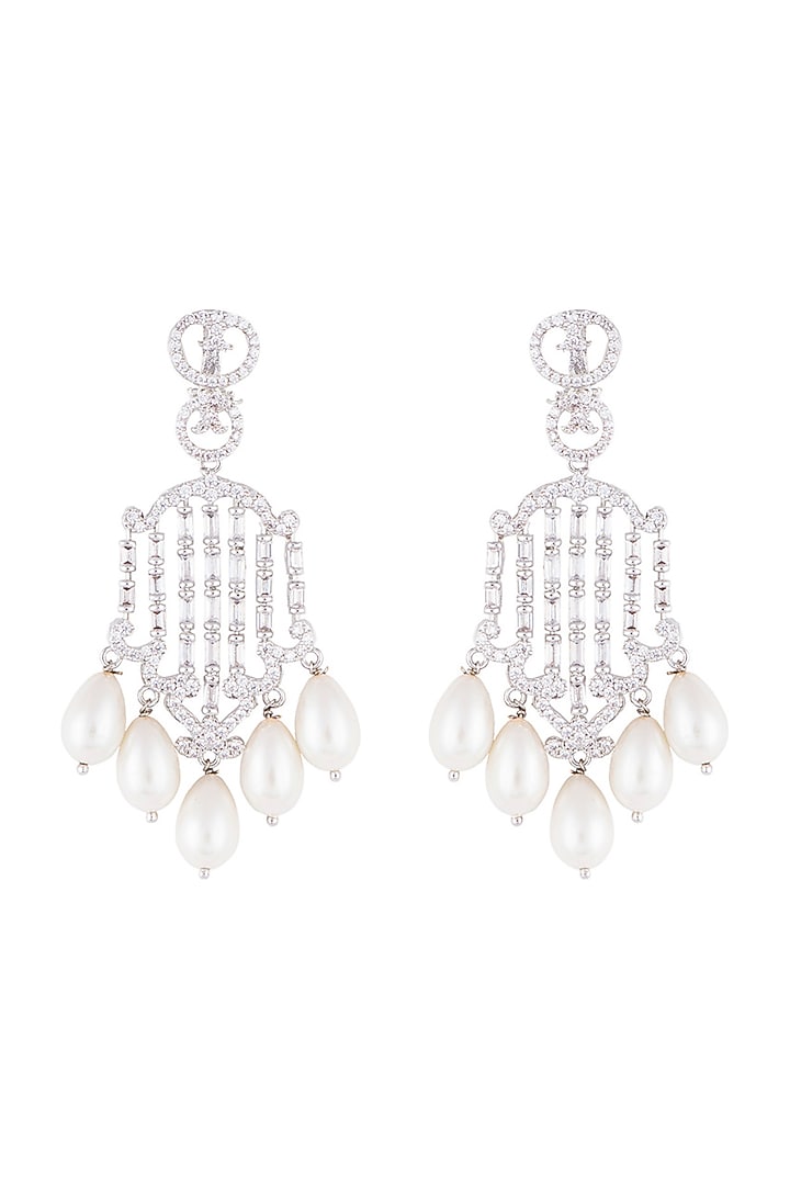 Silver plated diamond and pearl earrings by Aster at Pernia's Pop Up Shop