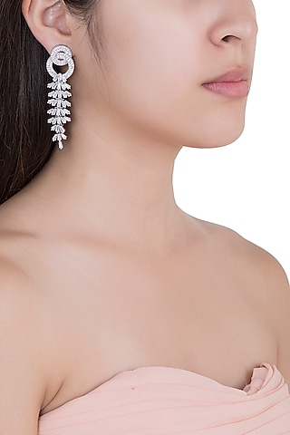 White Rhodium Plated Baguette Earrings by Aster