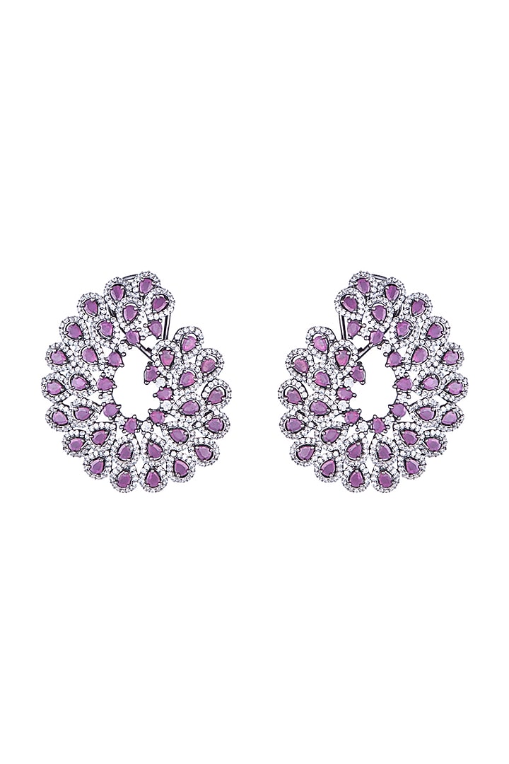 Black Rhodium Plated Faux Ruby Stud Earrings by Aster at Pernia's Pop Up Shop