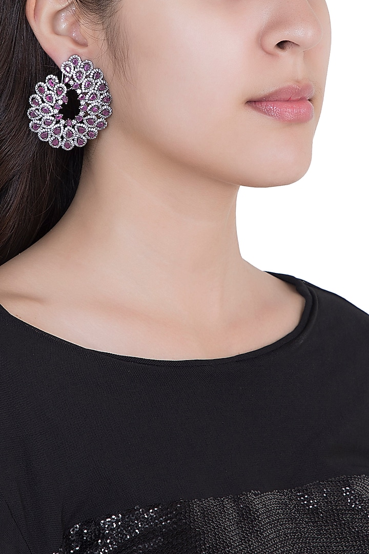 Black Rhodium Plated Faux Ruby Stud Earrings by Aster