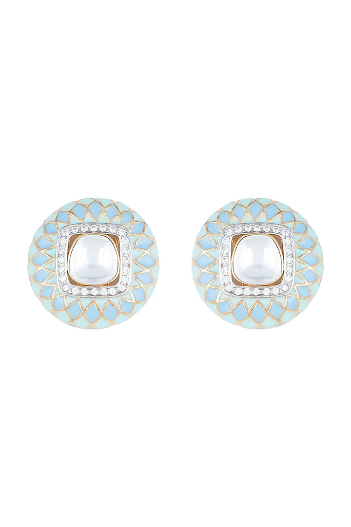 Yellow Rhodium Plated Faux Polki & Enamel Stud Earrings by Aster at Pernia's Pop Up Shop