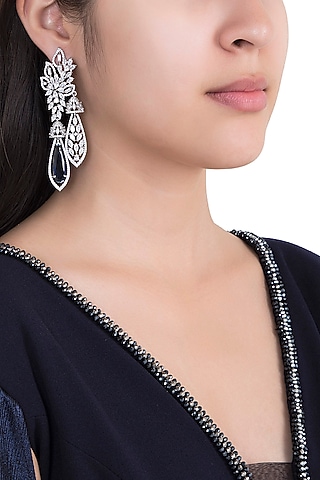 Silver Plated Faux Diamond & Sapphire Earrings by Aster