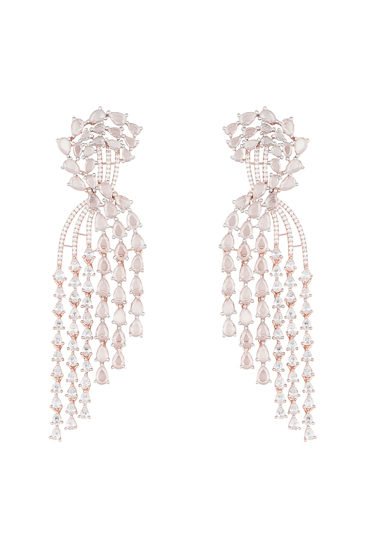 Rose Gold Plated Faux Diamond Chandelier Earrings by Aster at Pernia's Pop Up Shop