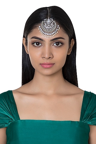 Gold Finish Zircon Maang Tikka by Aster