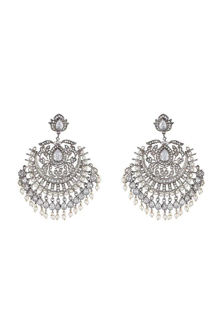 Silver Plated Faux Diamond & White Pearl Earrings by Aster at Pernia's Pop Up Shop