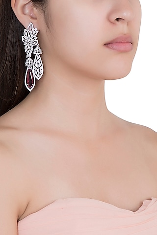Silver Plated Faux Diamond & Ruby Earrings by Aster