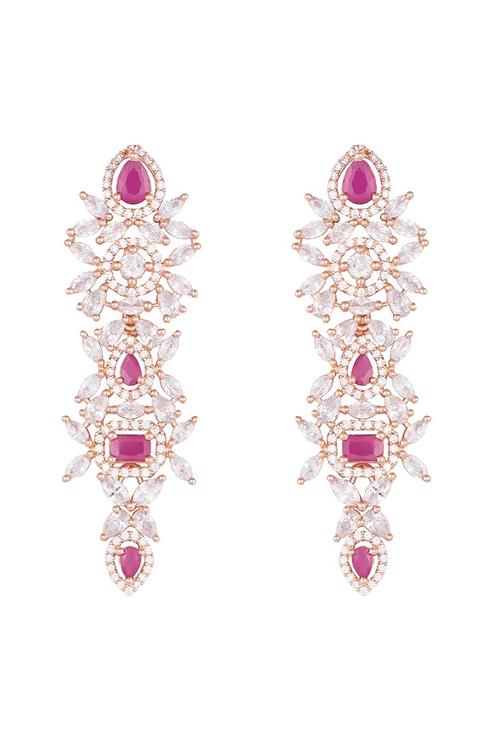 Rose Gold Plated Faux Diamond & Ruby Earrings by Aster at Pernia's Pop Up Shop